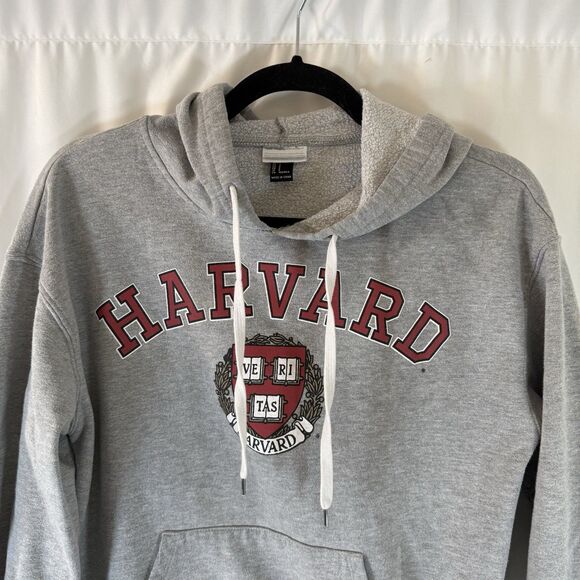 Harvard Hoodie Women's Small Grey Pullover Drawstring Pockets Forever 21 - Picture 2 of 13